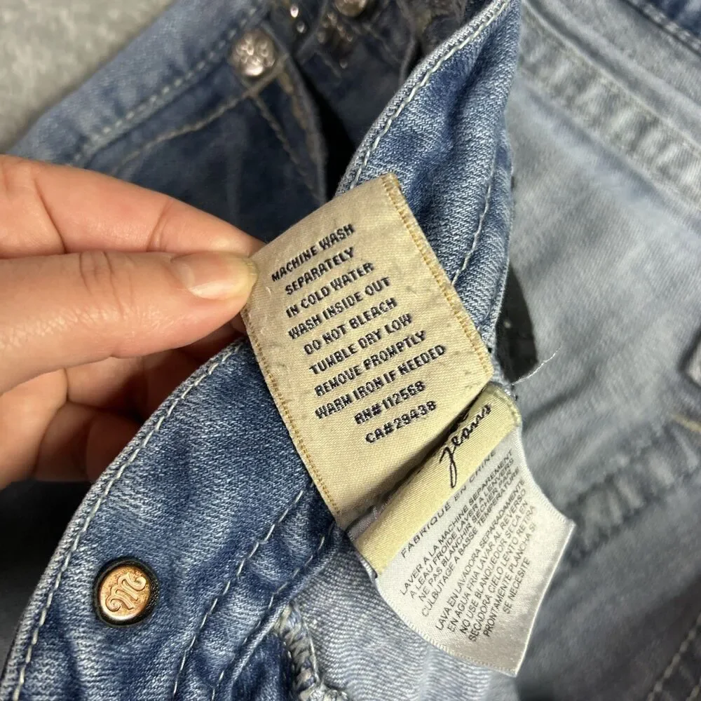 Miss Me Womens Jeans Mid Rise Easy Bootcut Embroidered Pocket Sz. 28 Distressed